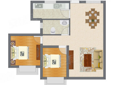 2室2厅 56.45平米户型图