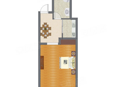 1室1厅 61.93平米户型图