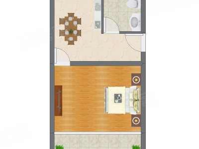 1室1厅 36.63平米户型图