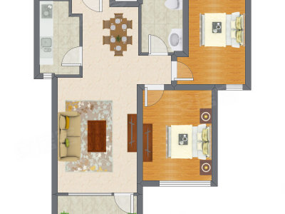 2室2厅 90.00平米户型图