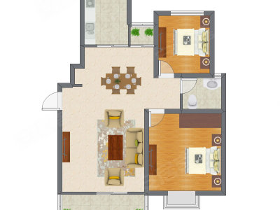 2室2厅 103.89平米户型图