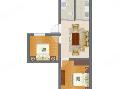 2室1厅 34.80平米户型图
