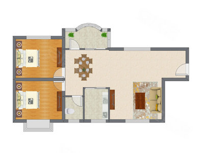 2室2厅 73.44平米户型图