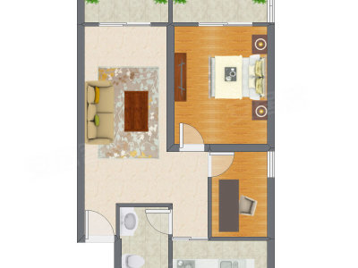 2室1厅 70.44平米户型图
