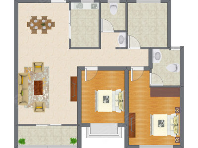2室2厅 80.42平米
