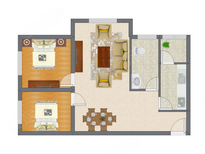 2室2厅 87.95平米户型图