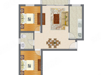 2室2厅 91.20平米户型图