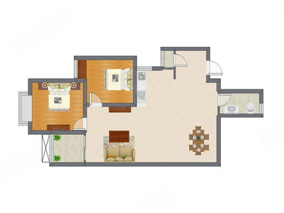 2室2厅 91.28平米户型图