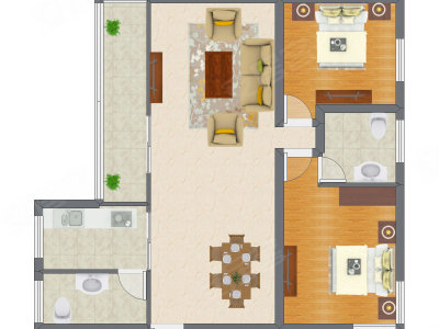 2室2厅 75.15平米户型图