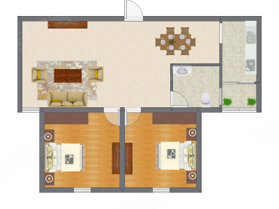 2室2厅 76.51平米户型图