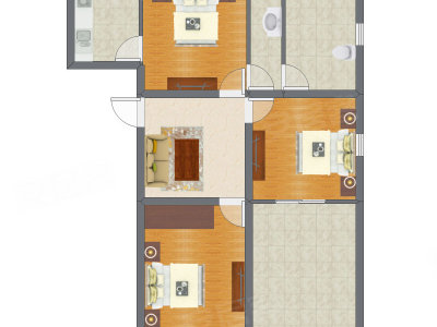 3室1厅 73.87平米户型图