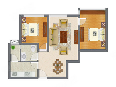 2室2厅 65.41平米户型图