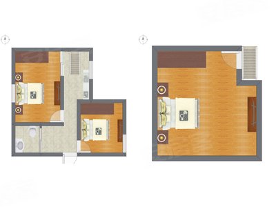 2室1厅 36.47平米户型图