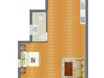 1室1厅 39.37平米户型图