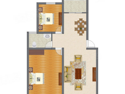 2室1厅 82.44平米户型图