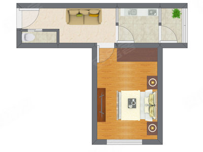 1室1厅 23.32平米户型图