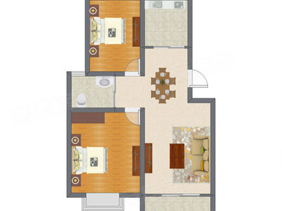 2室2厅 64.75平米户型图