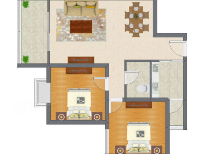2室2厅 86.53平米户型图
