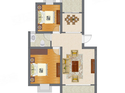 2室2厅 55.69平米户型图