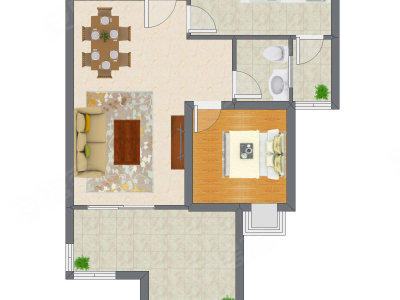 1室2厅 52.00平米户型图