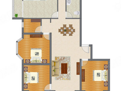 3室2厅 129.56平米户型图