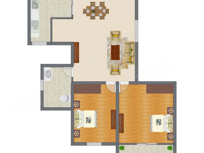 2室1厅 77.40平米