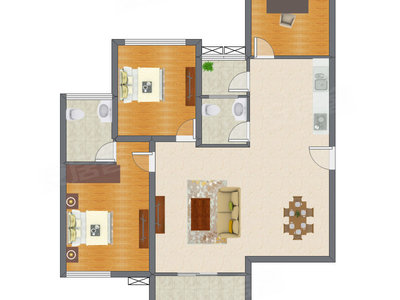 3室2厅 92.37平米户型图