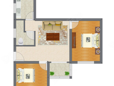 2室1厅 81.15平米户型图