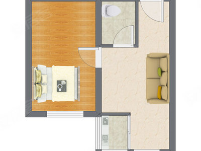 1室1厅 41.62平米户型图