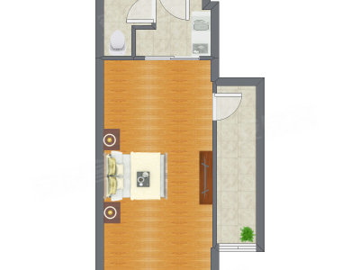 1室0厅 39.64平米户型图
