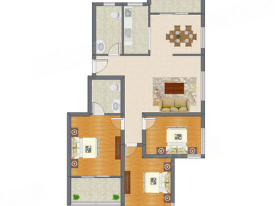 3室2厅 97.78平米户型图