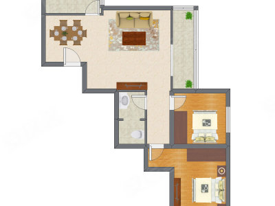 2室2厅 65.38平米户型图