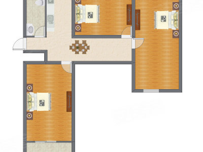 3室1厅 67.74平米户型图