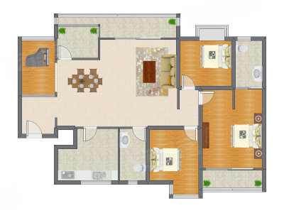 3室2厅 131.04平米