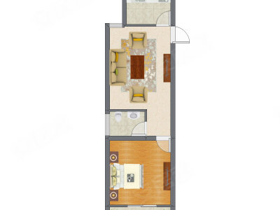 1室1厅 45.55平米户型图