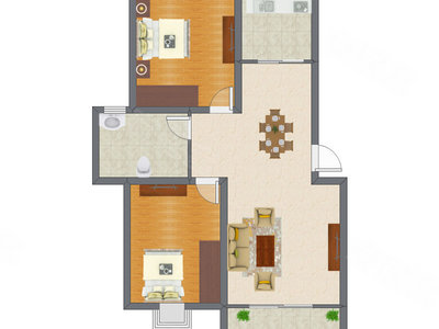 2室2厅 90.11平米户型图