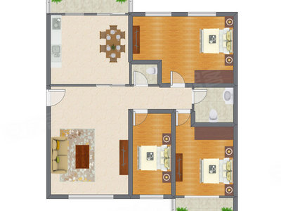 3室1厅 105.38平米户型图