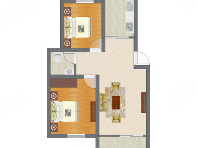 2室1厅 52.69平米户型图