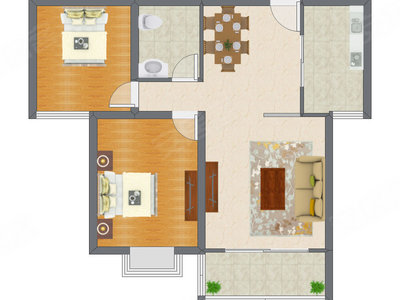 2室2厅 99.92平米户型图