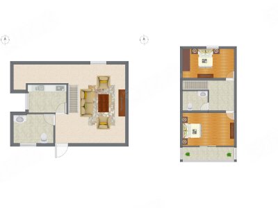 2室2厅 43.73平米户型图