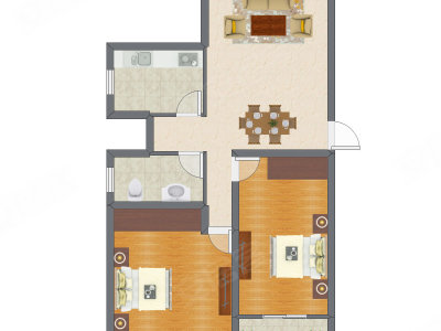 2室2厅 69.46平米户型图