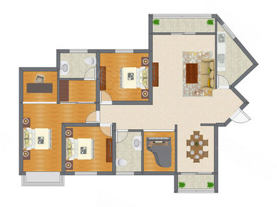 3室2厅 136.64平米户型图