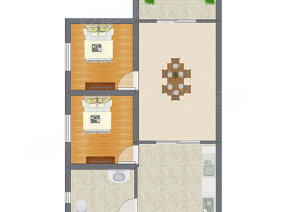 2室1厅 53.26平米户型图