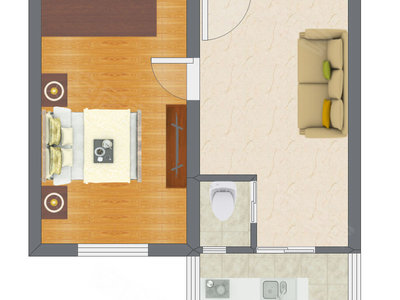 1室1厅 40.89平米户型图