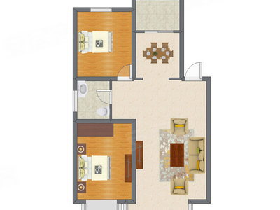 2室2厅 95.58平米户型图