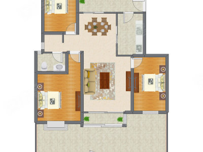 3室2厅 168.35平米户型图