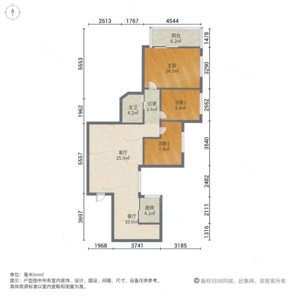 月湖小区3室2厅2卫118㎡南北153万