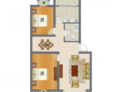 2室2厅 86.22平米户型图