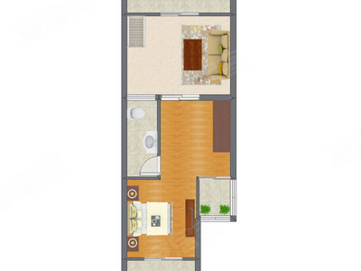 1室2厅 19.22平米户型图