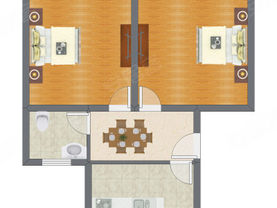 2室1厅 63.32平米户型图